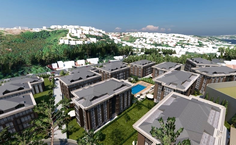 Luxury apartments for sale in Beykoz, Istanbul, forest view.
