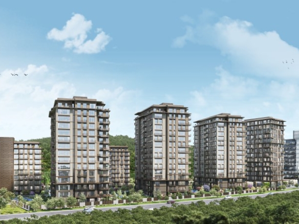 Aerial view of a modern apartment complex surrounded by forest near Vadistanbul in Istanb|||Luxury 3-bedroom apartment for sale in Istanbul, 2 minutes from Vadistanbul|Real estate investment opportunity in Istanbul with Turkish citizenship eligibility|||||