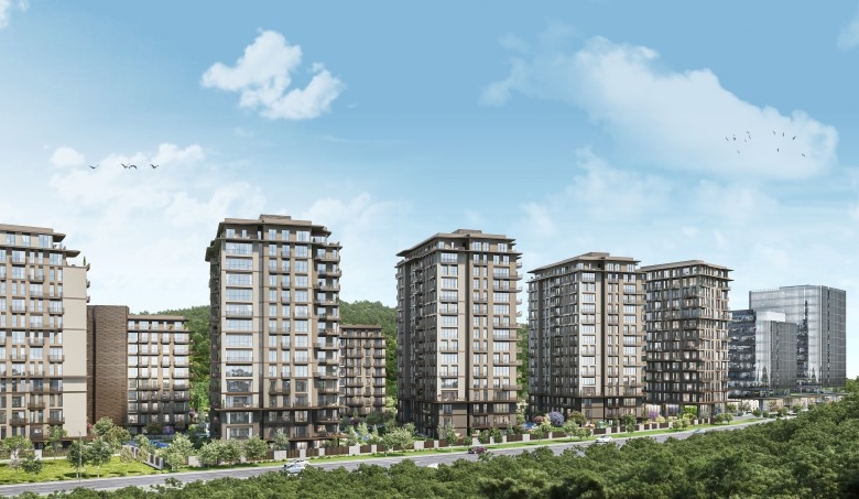 Aerial view of a modern apartment complex surrounded by forest near Vadistanbul in Istanb|||Luxury 3-bedroom apartment for sale in Istanbul, 2 minutes from Vadistanbul|Real estate investment opportunity in Istanbul with Turkish citizenship eligibility|||||