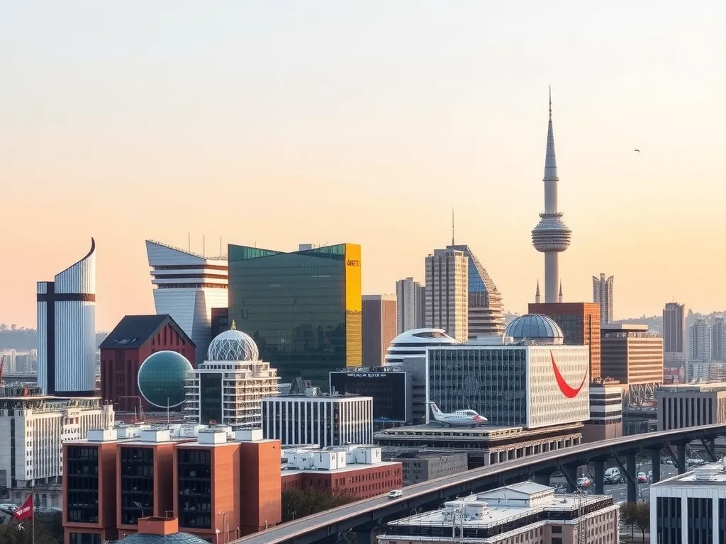 A modern city skyline of Istanbul with contemporary buildings and infrastructure, showcasing the dynamic real estate market in Turkey, photorealistic, high quality, detailed architecture